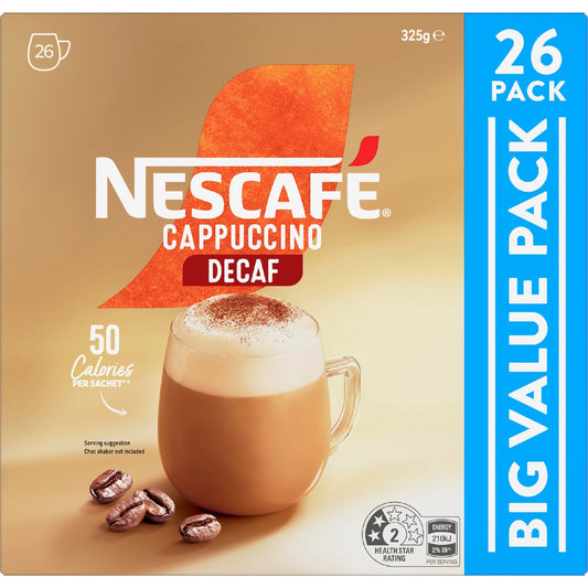 Nescafe Cappuccino Decaf Coffee Sachets 26 Pack
