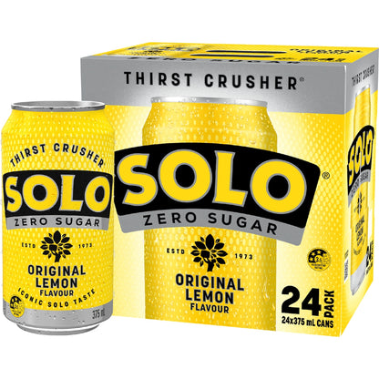 Solo Zero Sugar Original Lemon Soft Drink Cans 375ml X 24 Pack