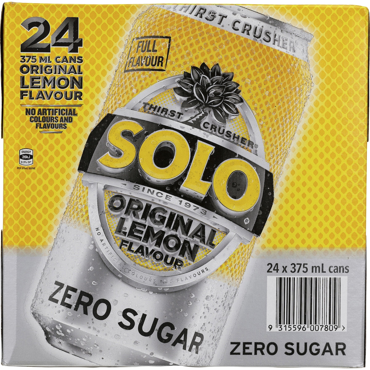 Solo Zero Sugar Original Lemon Soft Drink Cans 375ml X 24 Pack