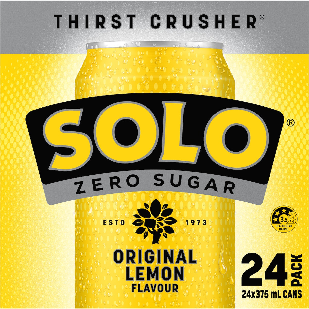Solo Zero Sugar Original Lemon Soft Drink Cans 375ml X 24 Pack