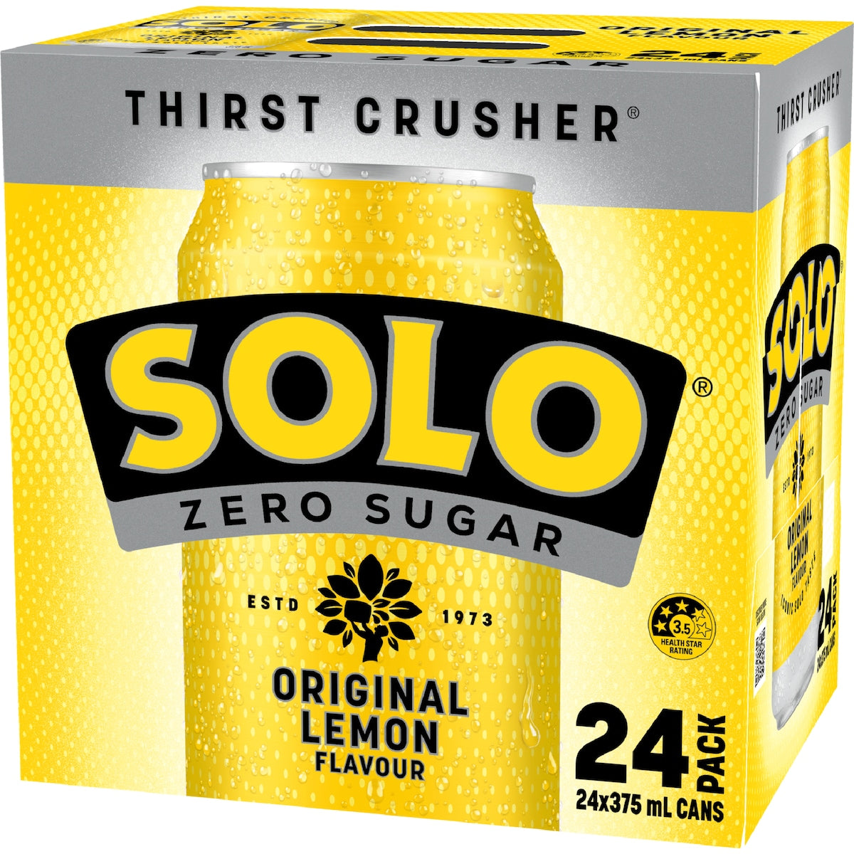 Solo Zero Sugar Original Lemon Soft Drink Cans 375ml X 24 Pack