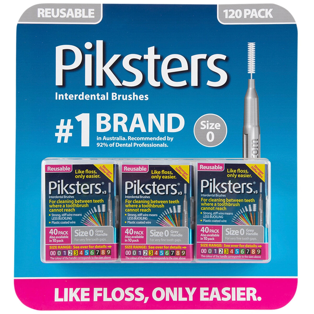 Piksters Interdental Brushes Grey Handle 120 Pack