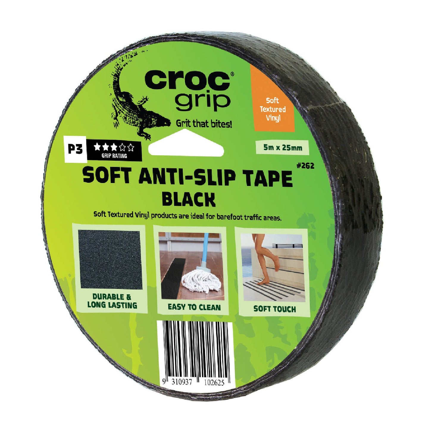 Croc Grip Black Soft Textured Tape - 25mm x 5m