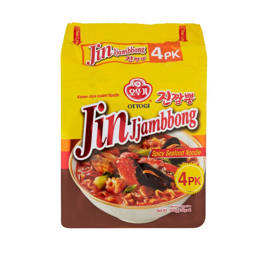 Ottogi Jin Jjambbong Spicy Seafood Noodle 4 Pack - 520g