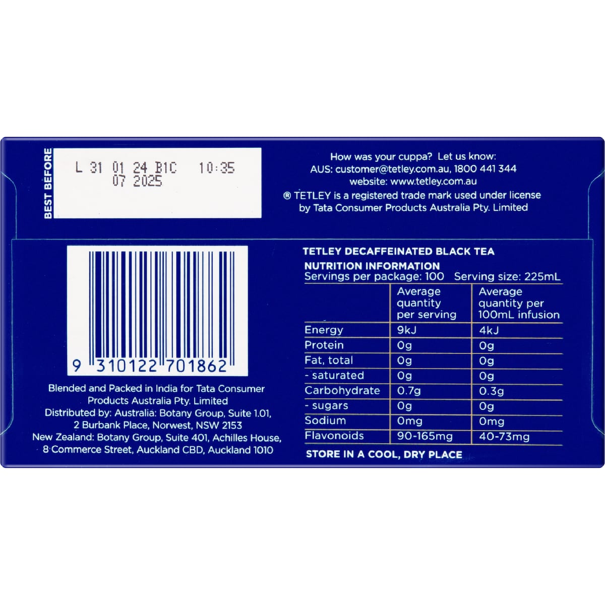Tetley Decaffeinated Tea Bags 100 Pack