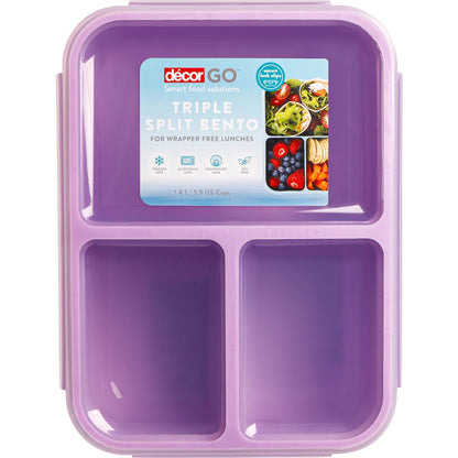 Decor Go Triple Split Bento Lunch Box Assorted 1.4l Each