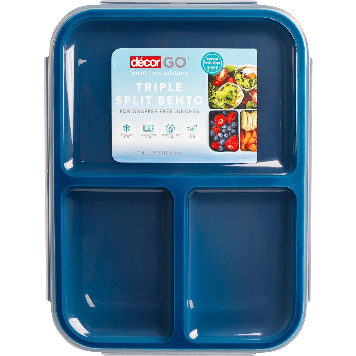 Decor Go Triple Split Bento Lunch Box Assorted 1.4l Each