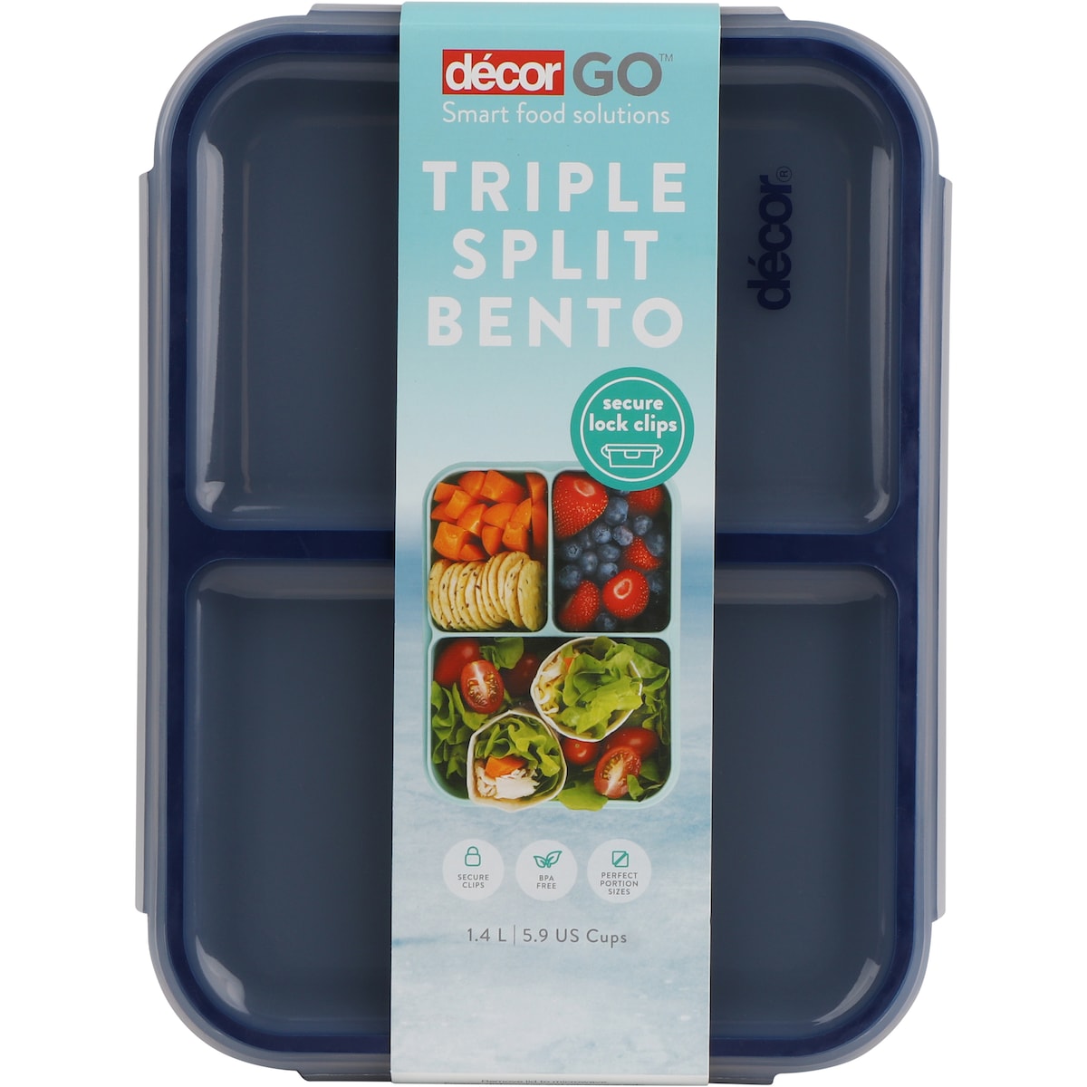 Decor Go Triple Split Bento Lunch Box Assorted 1.4l Each