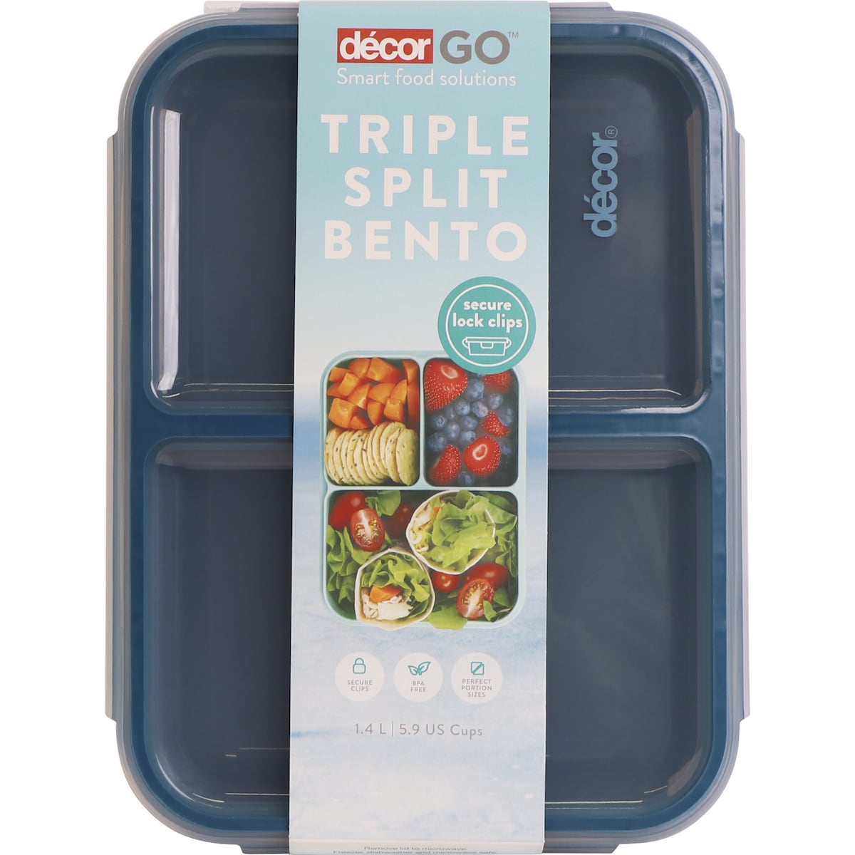 Decor Go Triple Split Bento Lunch Box Assorted 1.4l Each