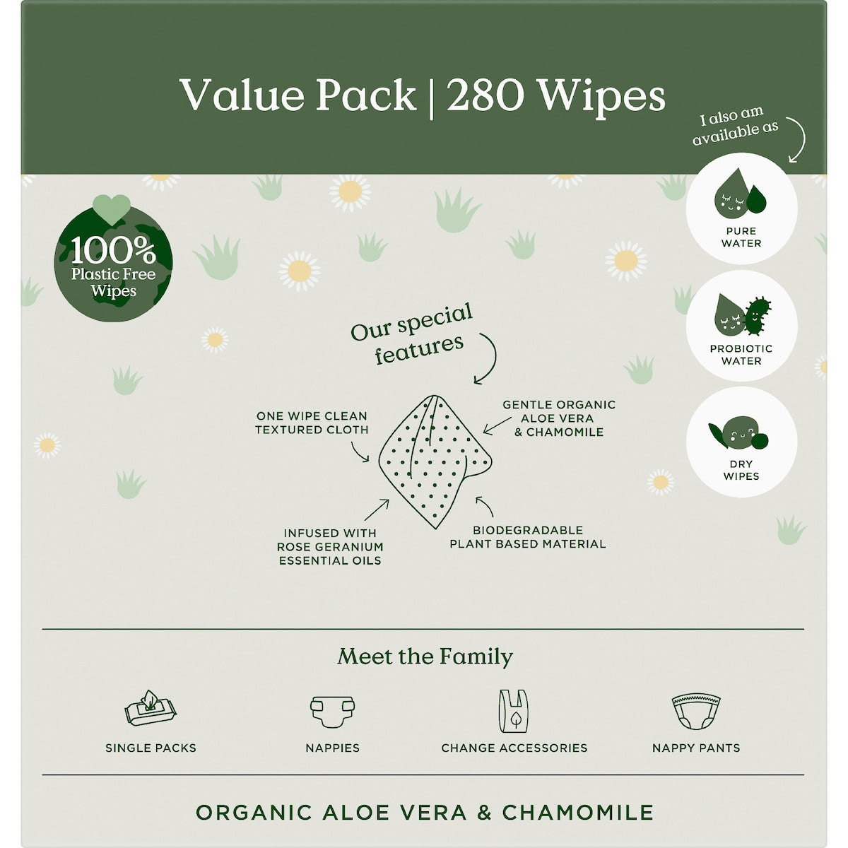 Tooshies Baby Wipes Aloe Vera & Chamomile 280 Pack