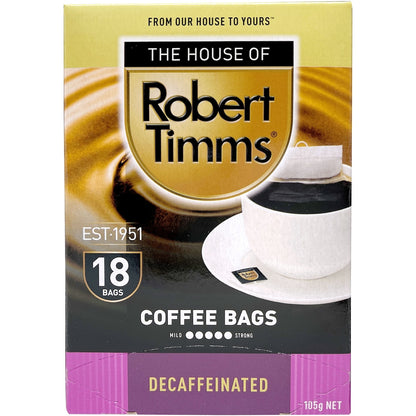 Robert Timms Coffee Bags Decaffeinated 18 Pack