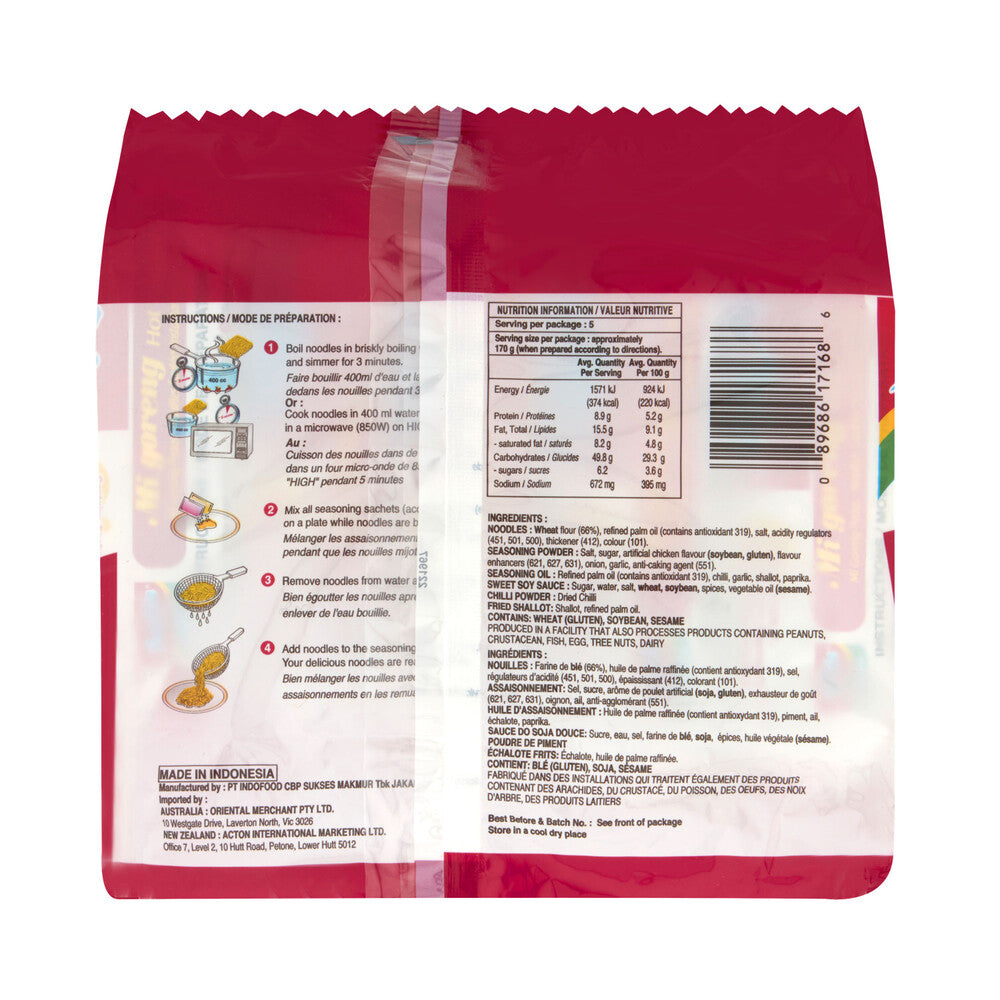 Indo Mie Mi Goreng Hot & Spicy Instant 5 Pack - 425g