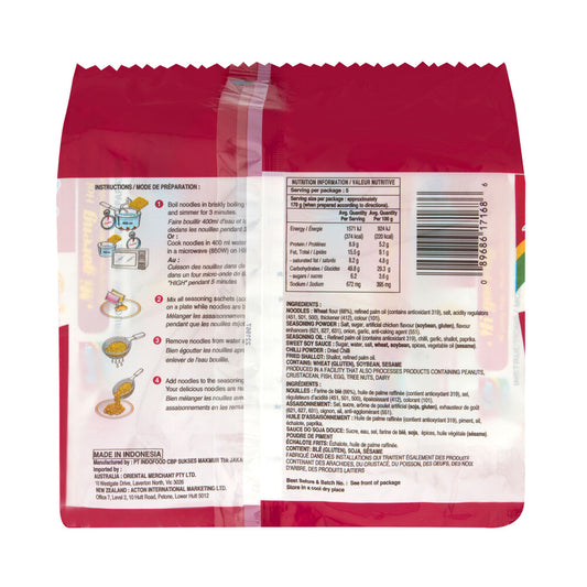 Indo Mie Mi Goreng Hot & Spicy Instant 5 Pack - 425g