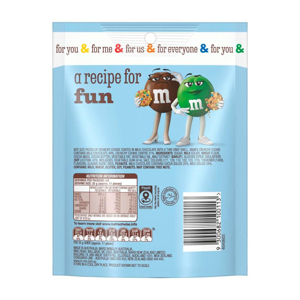 M&Ms Crunchy Cookie Milk Chocolate Snack Bag - 120g