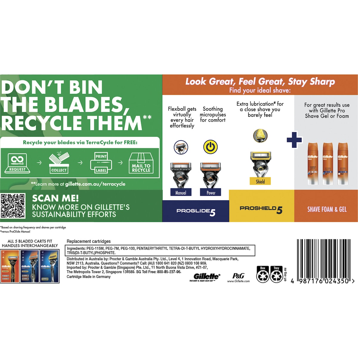 Gillette Proglide Power Razor Blades Replacement Cartridges 8 Pack