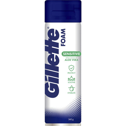Gillette Shaving Foam For Sensitive Skin Soothing Aloe Vera 245g