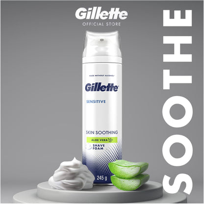 Gillette Shaving Foam For Sensitive Skin Soothing Aloe Vera 245g