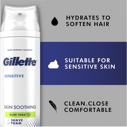 Gillette Shaving Foam For Sensitive Skin Soothing Aloe Vera 245g