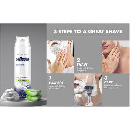 Gillette Shaving Foam For Sensitive Skin Soothing Aloe Vera 245g