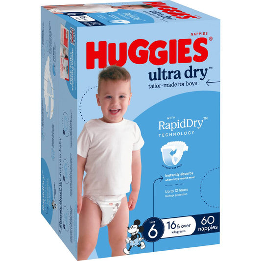 Huggies Ultra Dry Nappies Boys Size 6 (16kg+) 60 Pack