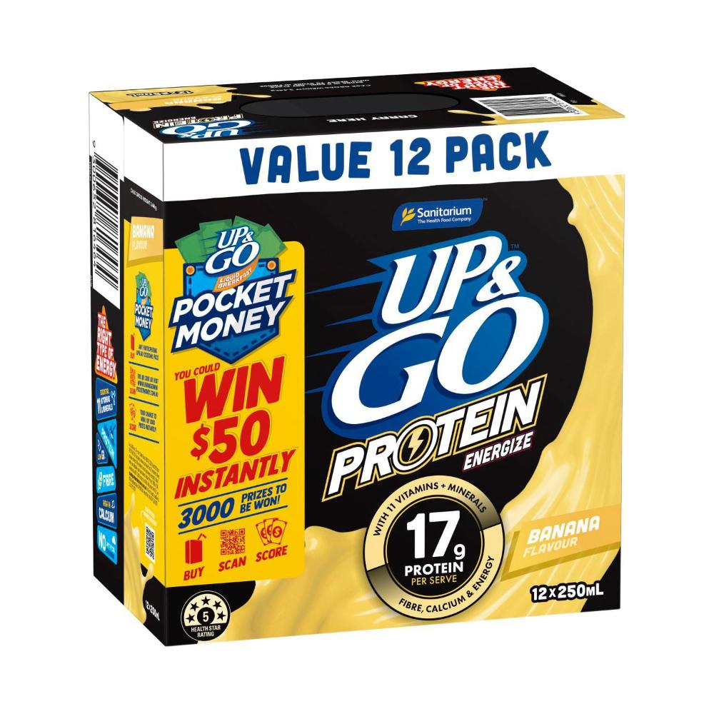 Sanitarium Up&go Protein Energize Liquid Breakfast Banana 250ml - 12 Pack