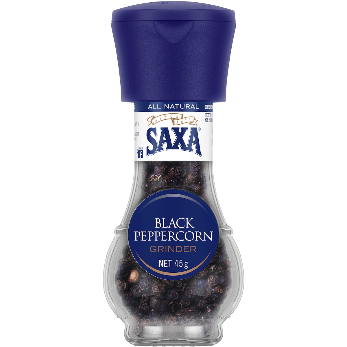 Saxa Black Peppercorn Pepper Grinder 45g
