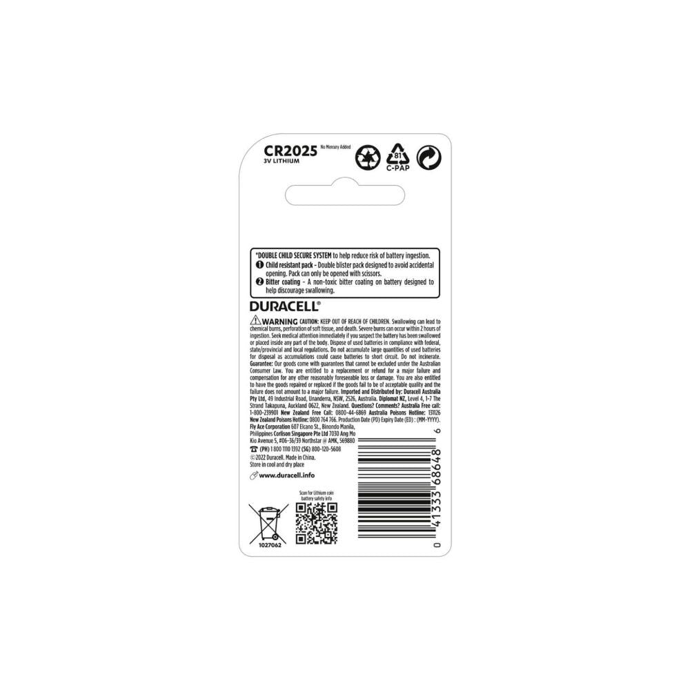 Duracell Specialty 2025 Lithium Coin Batteries - 2 Pack