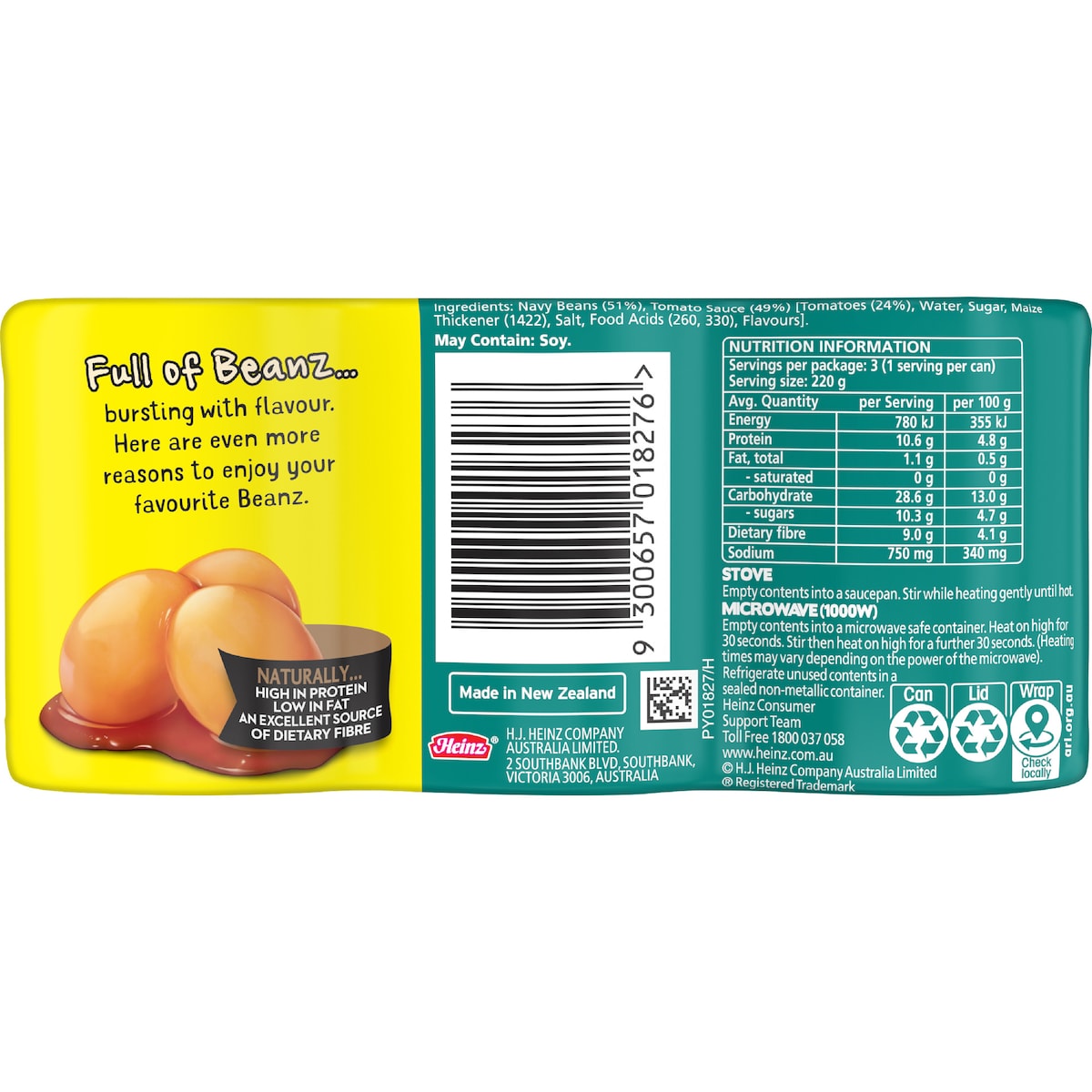 Heinz Baked Beans In Tomato Sauce Canned 220g X 3 Pack