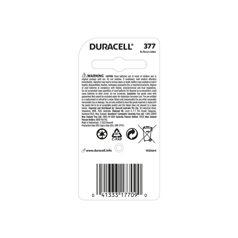 Duracell 377/376 Button Batteries - 1 Pack