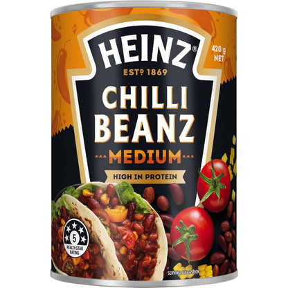 Heinz Beanz Canned Baked Beans Medium Mexican Chilli 420g