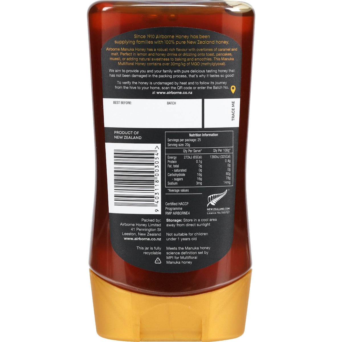 Airborne Manuka Honey Upside Down Mgo 30+ 500g