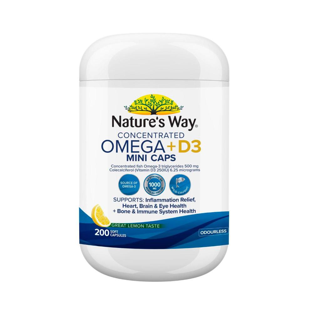 Nature's Way Concentrated Omega + D3 Mini Caps - 200 Pack