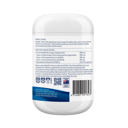 Nature's Way Concentrated Omega + D3 Mini Caps - 200 Pack