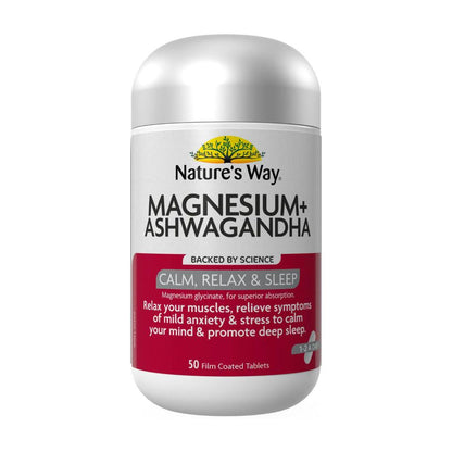Nature's Way Magnesium + Ashwagandha Tabs - 50 Pack