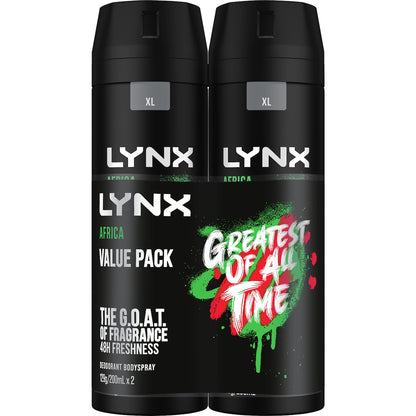Lynx Deodorant Body Spray Africa 200ml X 2 Pack