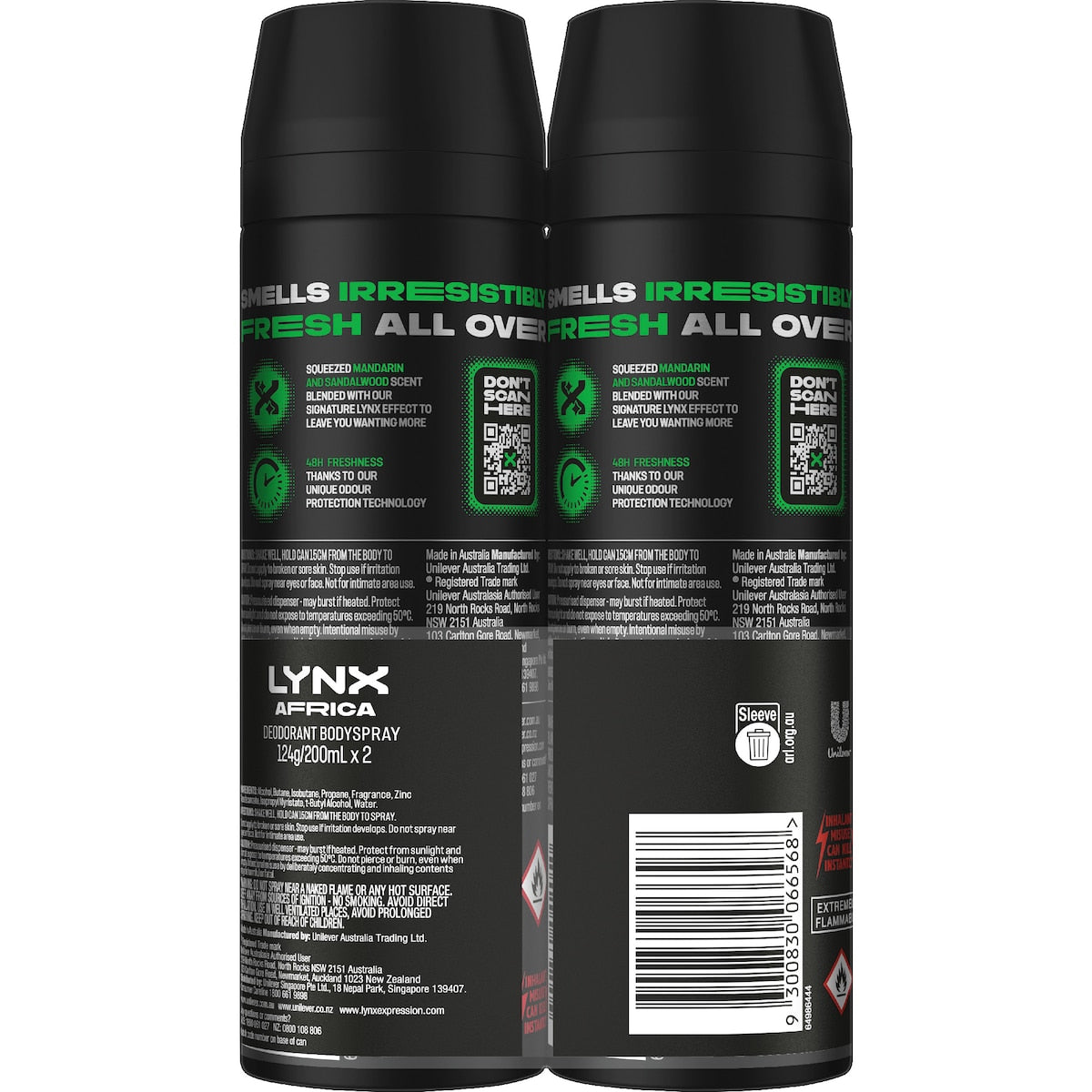 Lynx Deodorant Body Spray Africa 200ml X 2 Pack