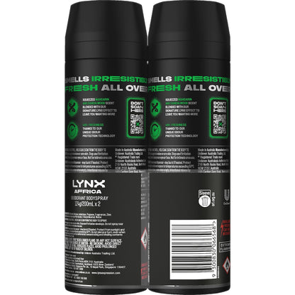 Lynx Deodorant Body Spray Africa 200ml X 2 Pack