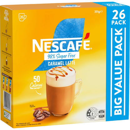 Nescafe 98% Sugar Free Caramel Latte Coffee Sachets 26 Pack