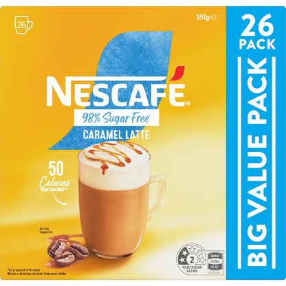 Nescafe 98% Sugar Free Caramel Latte Coffee Sachets 26 Pack