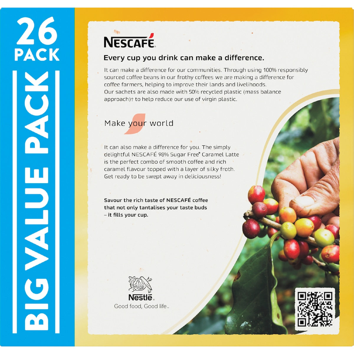 Nescafe 98% Sugar Free Caramel Latte Coffee Sachets 26 Pack