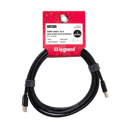Legrand 2m High Speed HDMI Cable with Ethernet - Black