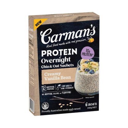 Carman's Protein Overnight Chia & Oat Sachets Creamy Vanilla Bean - 240g