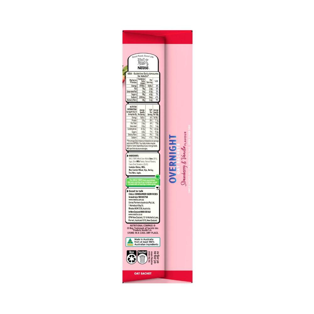 Une Tobys Overnight Oat Sachets Strawberry & Vanilla Flavour - 350g