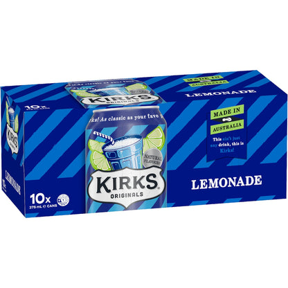 Kirks Lemonade Soft Drink Cans 375ml X 10 Pack