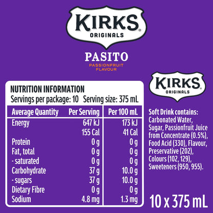 Kirks Pasito Soft Drink Cans 375ml X 10 Pack