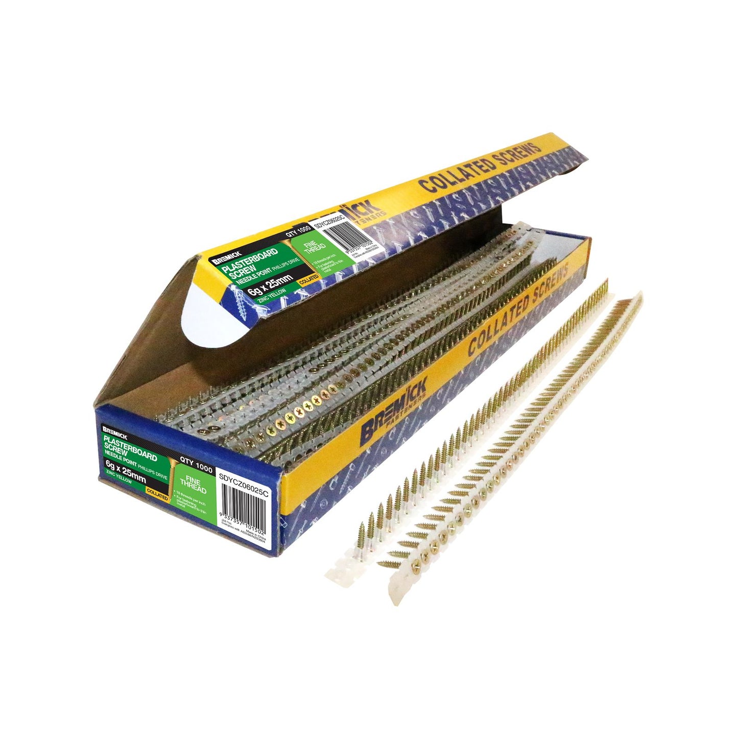 Bremick Collated Screws - 6g x 25mm - Zinc Yellow - 1000 Pack