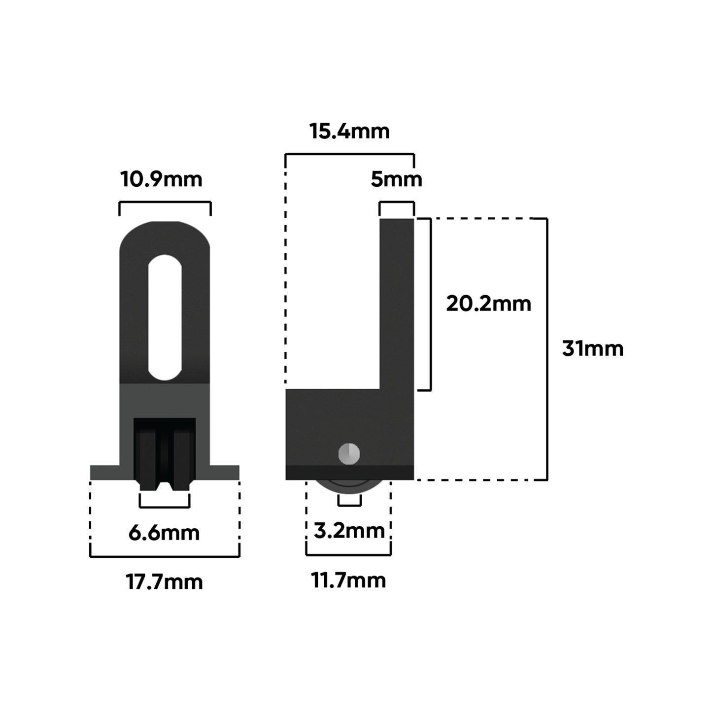 Rolltrak Adjustable Plastic Carriage - 15 x 35mm - 2 Pack