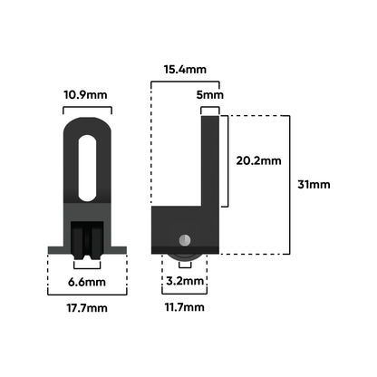 Rolltrak Adjustable Plastic Carriage - 15 x 35mm - 2 Pack