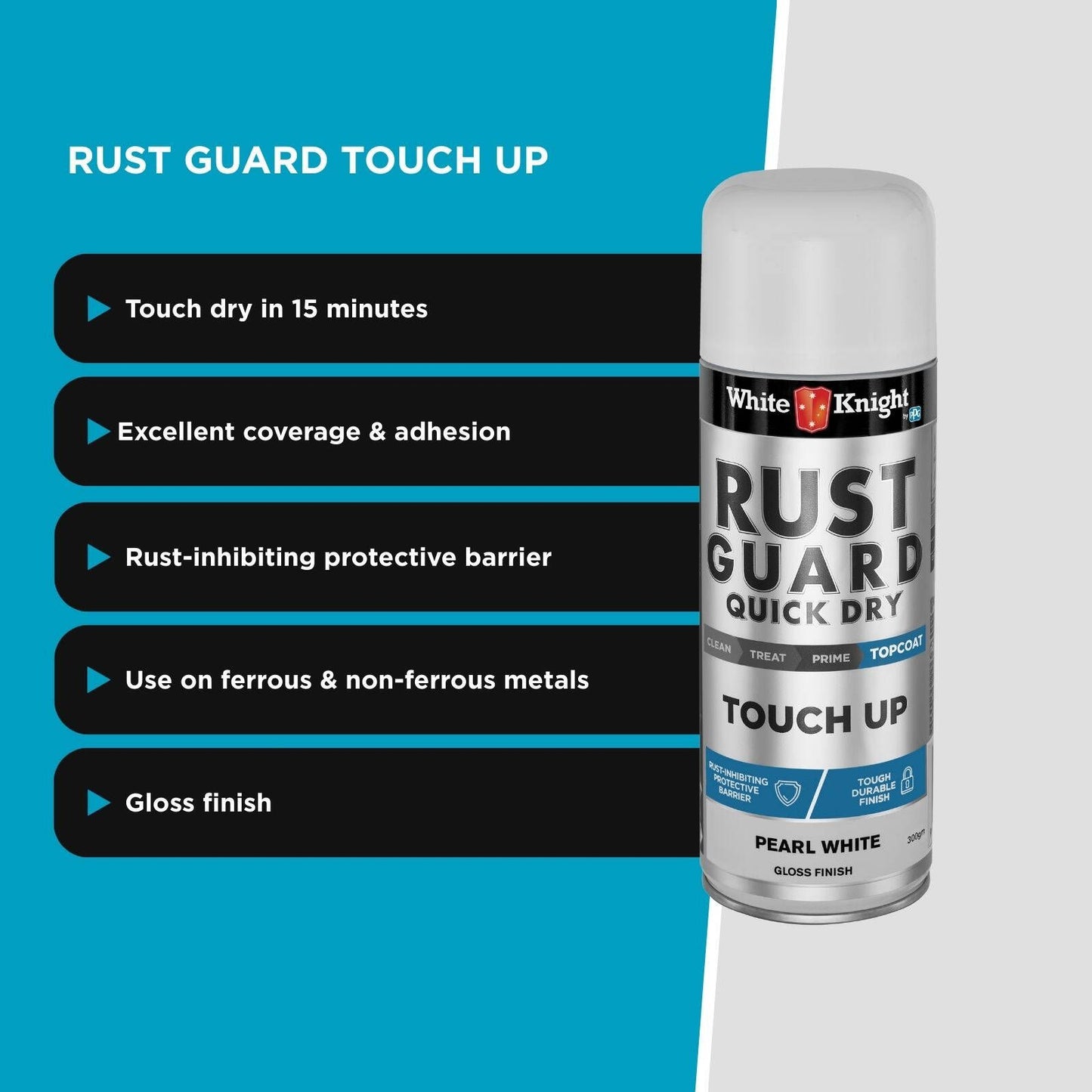 White Knight Rust Guard Touch Up Spray Paint - 300g - Pearl White
