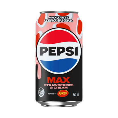 Pepsi Max Strawberries & Cream No Sugar Soft Drink 375ml - 10 Pack